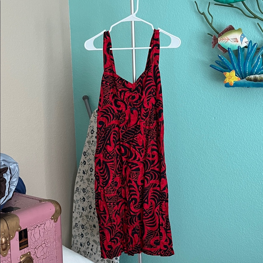 Red and Black Patterned Hawaiian Dress